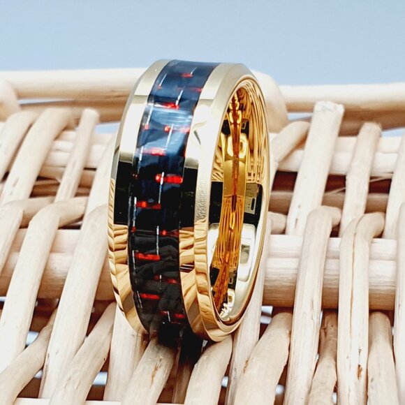 Men Wedding Band Red Carbon Fiber Inlay Tungsten Ring GALTUN333